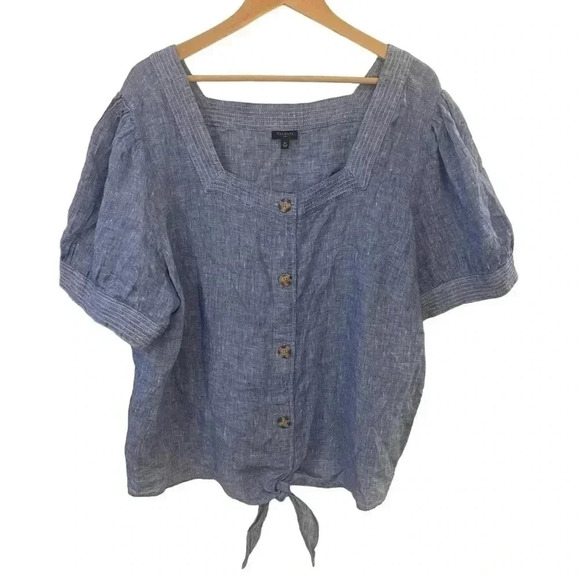 Talbots linen chambray blouse tie waist coastal 3X - Picture 2 of 10